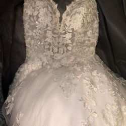 Morilee Madeline Gardner Ball Gown Wedding Dress White Lace Size 10