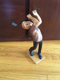 A Mid Century Wooden Golfer Statue