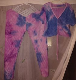 Tic Toc Tie Dye Butt Lifting Spandex Pants w Matching Crop Top (12-14)