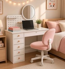 Vanity Desk with Mirror and Lights, Adjustable Color Lighting Bedroom Dresser