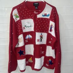 Vintage  Christmas Sweater Kitschy Studio Fa La La 12 Days XL Holiday