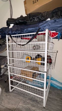 White Metal Wire Basket Storage Rack
