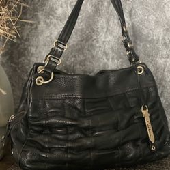 COLE HAAN Bailey II Black Pebbled Ruched Leather Shoulder/Satchel Bag