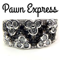 10K White and Black Diamond Statement Ring Band
