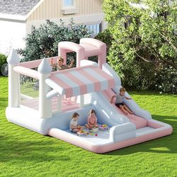 Used Inflatable Bounce House, Indoor Outdoor Jumper 121x93x69 Inch Water Slide with Jumping Area, Climbing Wall and Splash Pool, for Big Children, Air