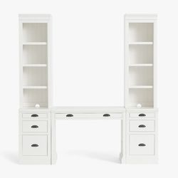 White Pottery Barn Desk with two pillar Cabinets