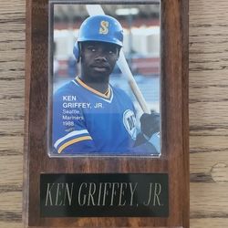 MLB - Ken Griffey Jr. - Seattle Mariners - Unbranded Card "1988 Rookies" - Wood Base Sport Card Plaque (6"L x 4"W) Wall Hanging - Replaceable Card Slo