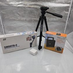 Zhiyun Z1 Smooth C Gimbal, Quantaray Portable Tripod & Thunderbolt Solar Charger