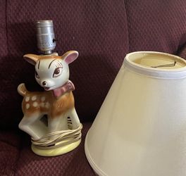 Vintage ceramic fawn lamp with shade