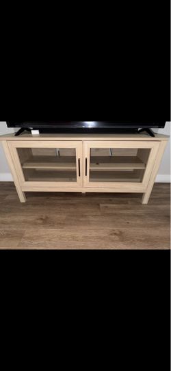 Light Wood TV Stand with Glass Doors