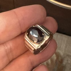 Sterling Silver Ring With Dark Blue Sapphire 