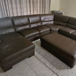 Five Piece Italian Brown Leather Sectional Couch