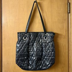 Vintage Candie's Quilted Shimmery Black Pewter Heart Shoulder Bag