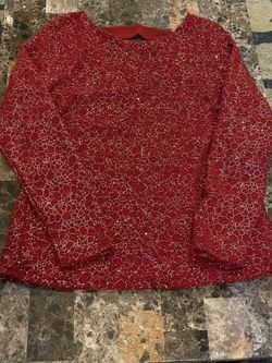 Women Dressy Sparkly Jennifer Lopez Blouse Shirt Large Dark Red