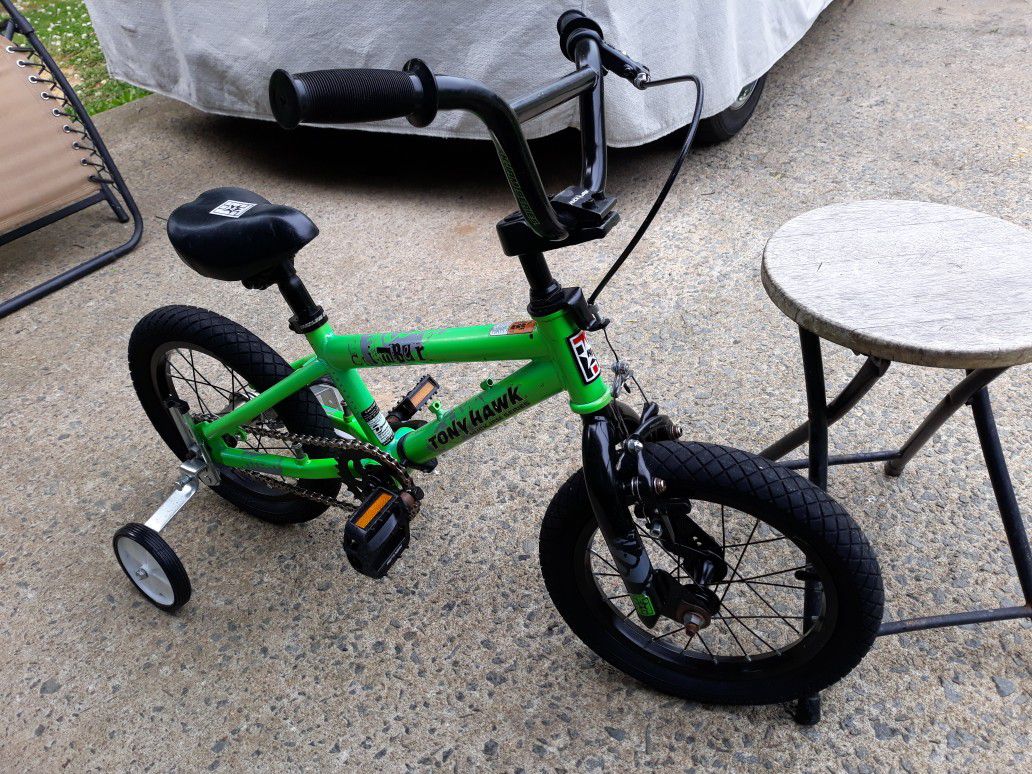 14 in Tony Hawk bicycle with training wheels for kids all bikes sold as is