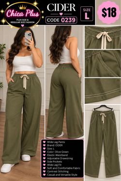 CIDER Olive Green Wide Leg Pants Size L
