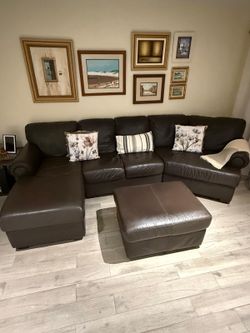 Brown Faux-Leather Sectional Sofa