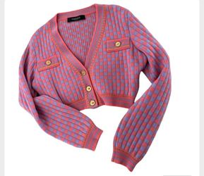 Versace cropped pink and purple sweater cardigan gold buttons small medium 4-6