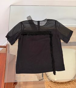 Sandro Paris Black Fringe Sheer Yoke Short Sleeve Blouse Size 2
