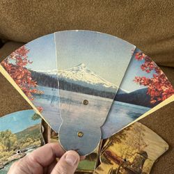 Antique Tri-Fold Hand Fans. Mt Fuji. The Last Supper Was 