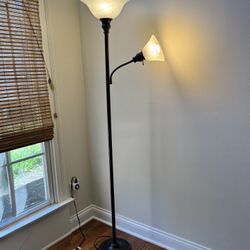 Black Floor Lamp with Reading Light – Torchiere + Side Arm Combo – Working