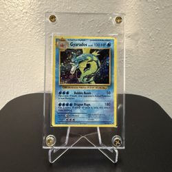 Stunning Replica Holographic Gyarados Pokemon Card in Acrylic Display Case Stand