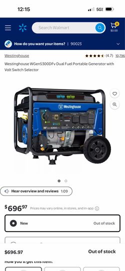Westinghouse WGen5300DFv Dual Fuel Portable Generator with Volt Switch Selector