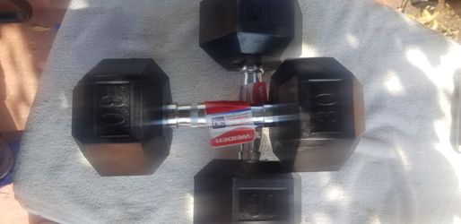 💪WEIDER RUBBER HEX 60LB TOTAL DUMBBELL SET, 2X30lbs Each-BRAND NEW-💪
