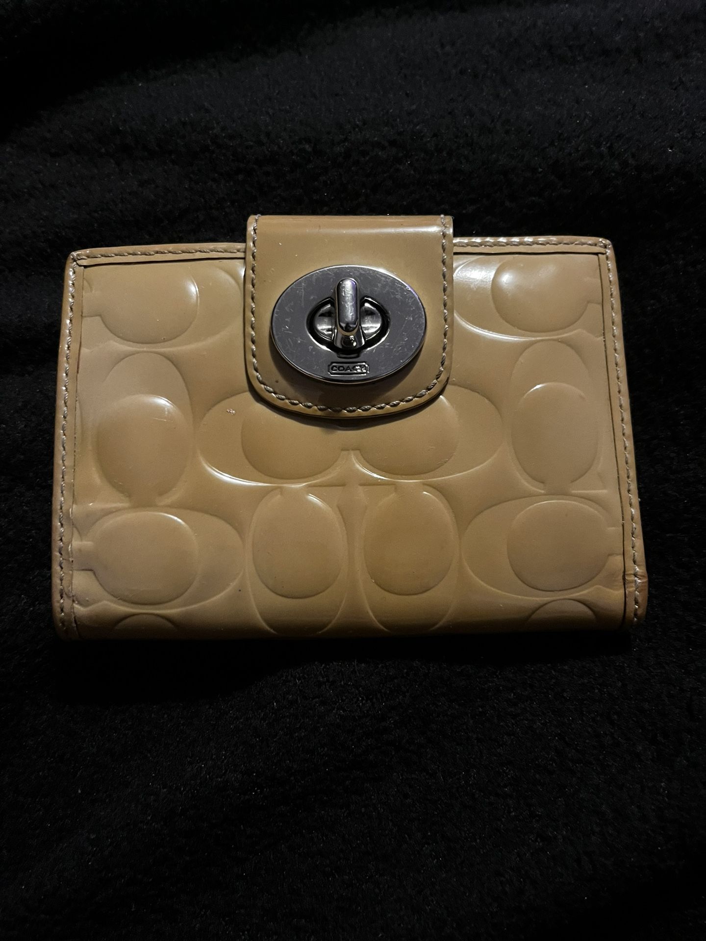 Beige Leather Coach Turnlock Wallet