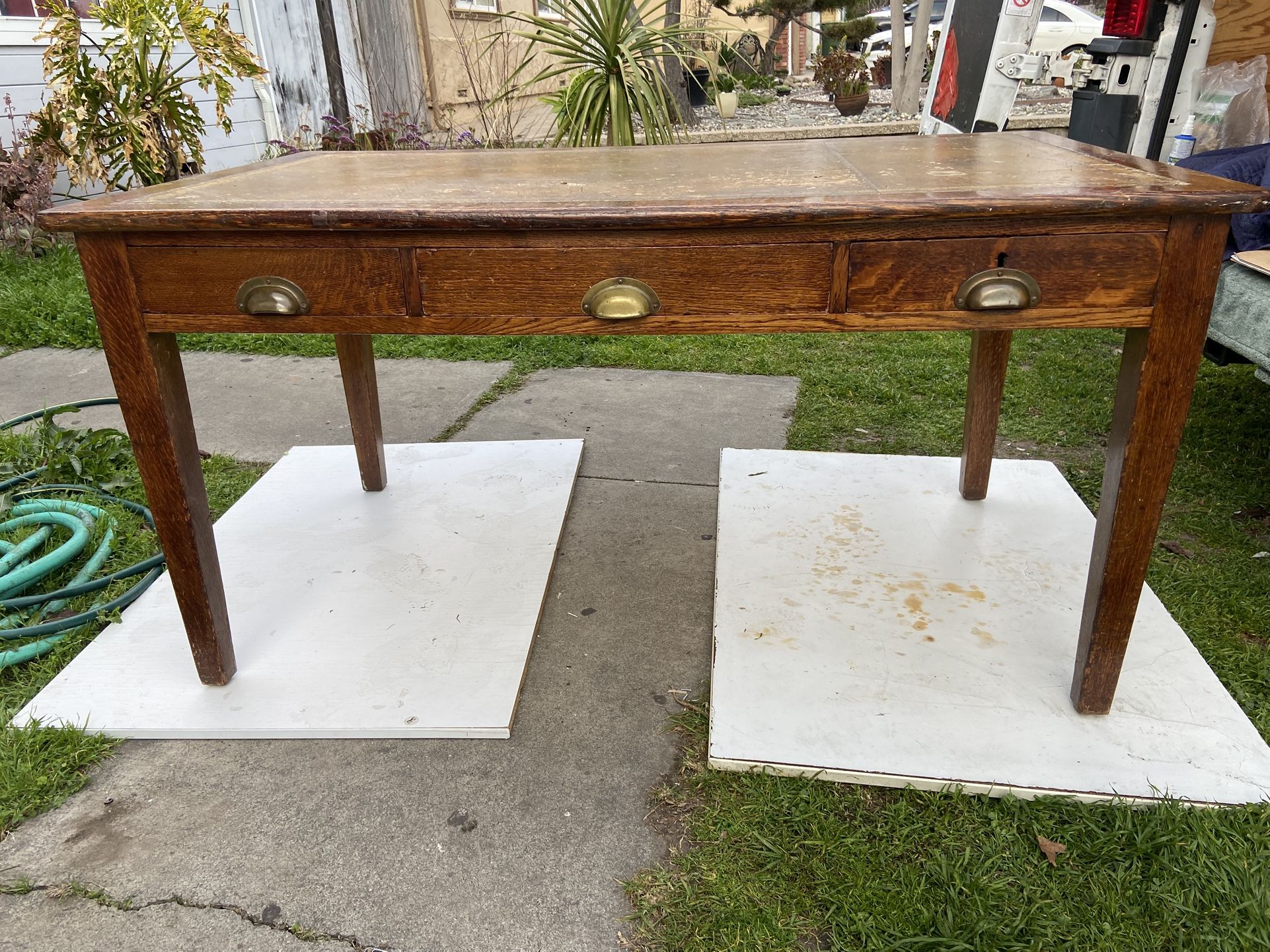 Antique English Oak Arts And Crafts Writing Desk Table
