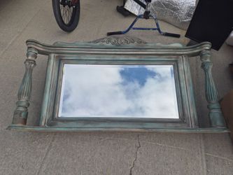 Large Ornate Beveled Wall Mirror – Distressed Teal Finish — $100