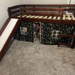 Toddler Twin Loft Bed with slide and Ladder. Included Twin mattress.