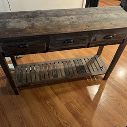 Farmhouse Wood Slat Console Table With Storage