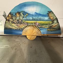 Large Vintage Asian Hand painted Fan