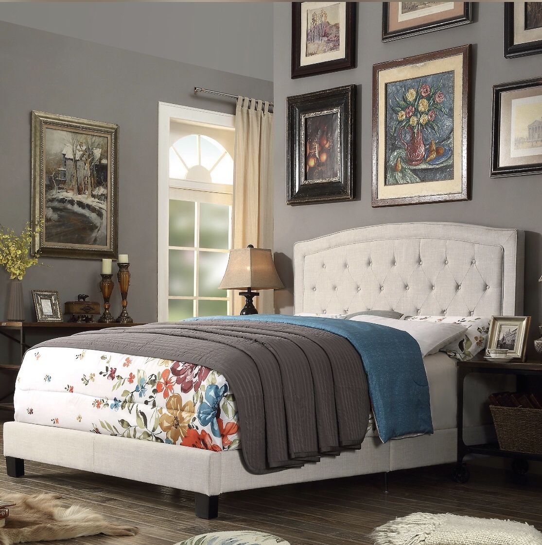 Upholstered panel queen bed frame