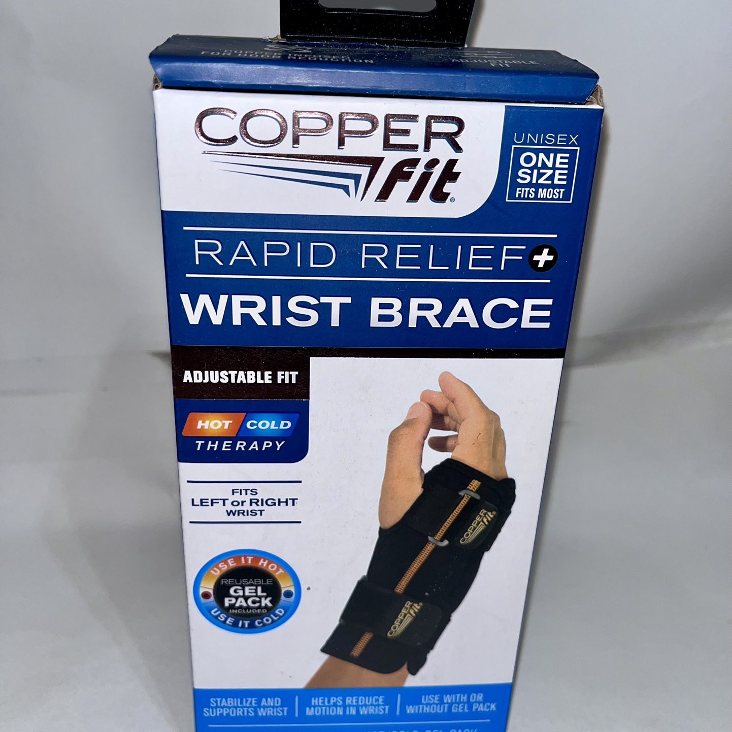 Copper Fit Rapid Relief Wrist Adjustable Brace Hot/Cold Therapy One Size