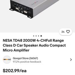 NESA TD48 2000W 4-CHFull Range Class D Car Speaker Audio Compact Micro Amplifier