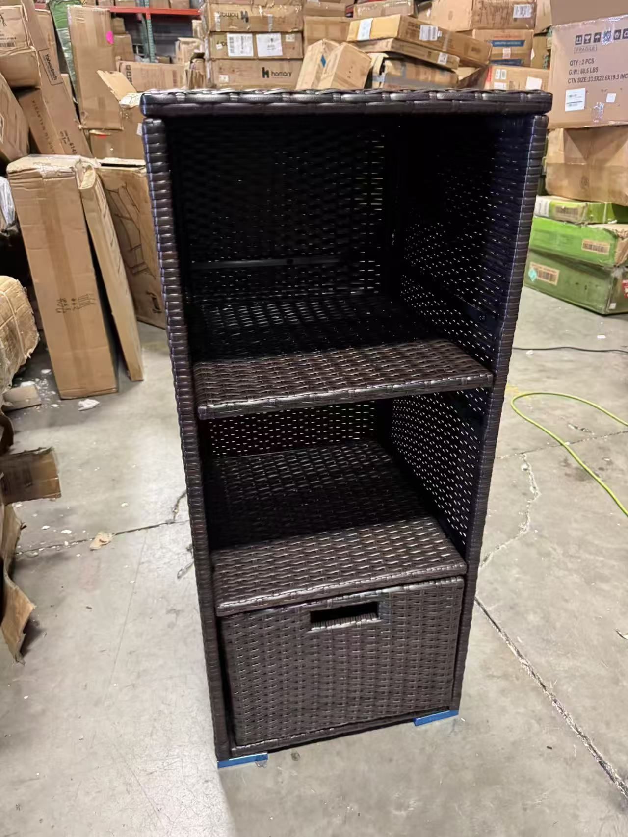 Rattan Outdoor Storage Cabinet, Wicker Cabinet with 3 Shelves, $50
