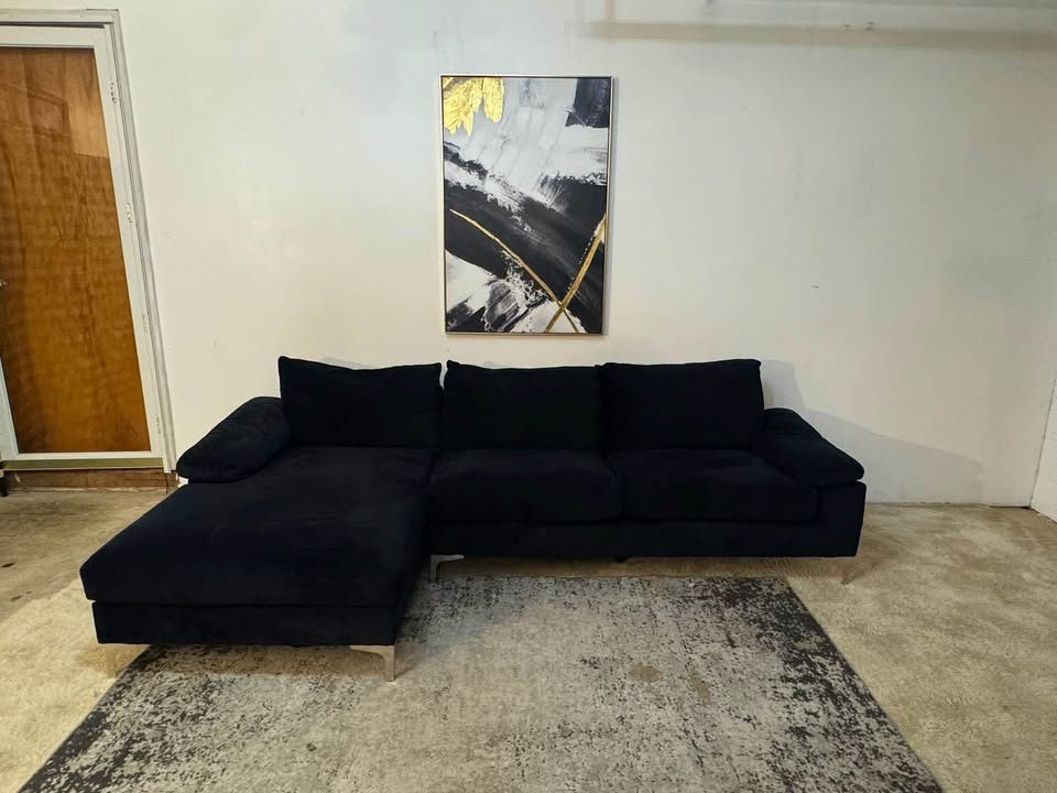 Black Velvet 3-Seater Sectional Sofa