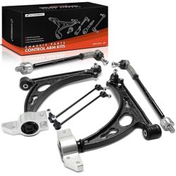 A-Premium Set of 8, Lower Control Arm with Ball Joint, Sway Bar Link, Inner Outer Tie Rod End, Compatible with Volkswagen Jetta 06-14, Eos 07-14, Golf