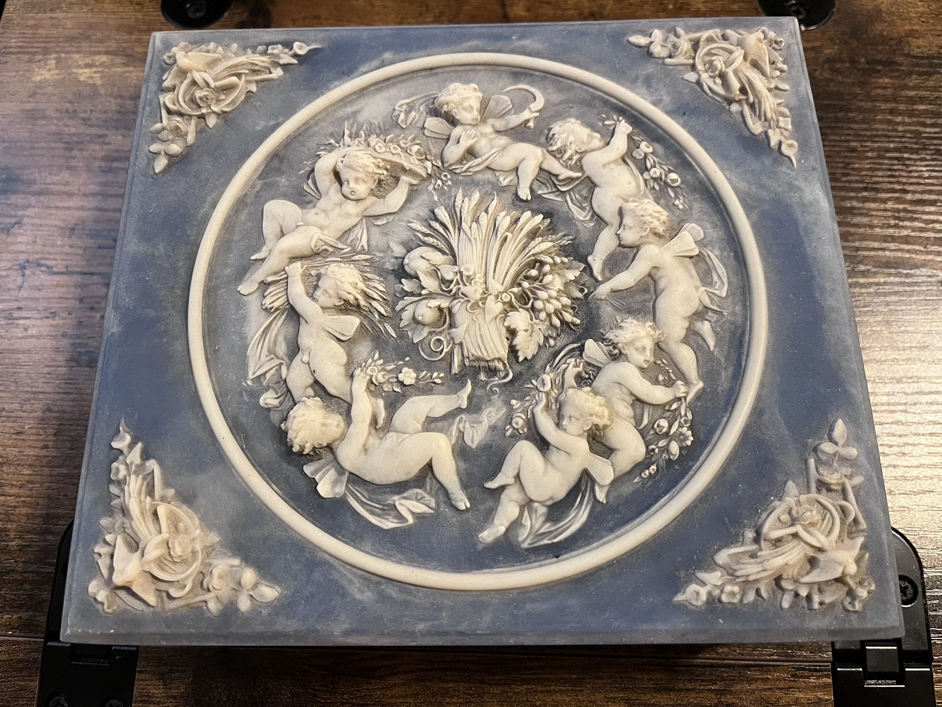 Vintage Incolay Stone Jewelry Box in