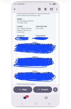 3 six flags tickets/good anyday until sep 7 2026