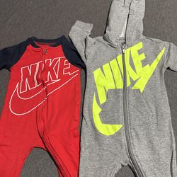 2 Nike Baby Boy Onesies – 6M & 9M – Red & Gray/Green – Great Condition
