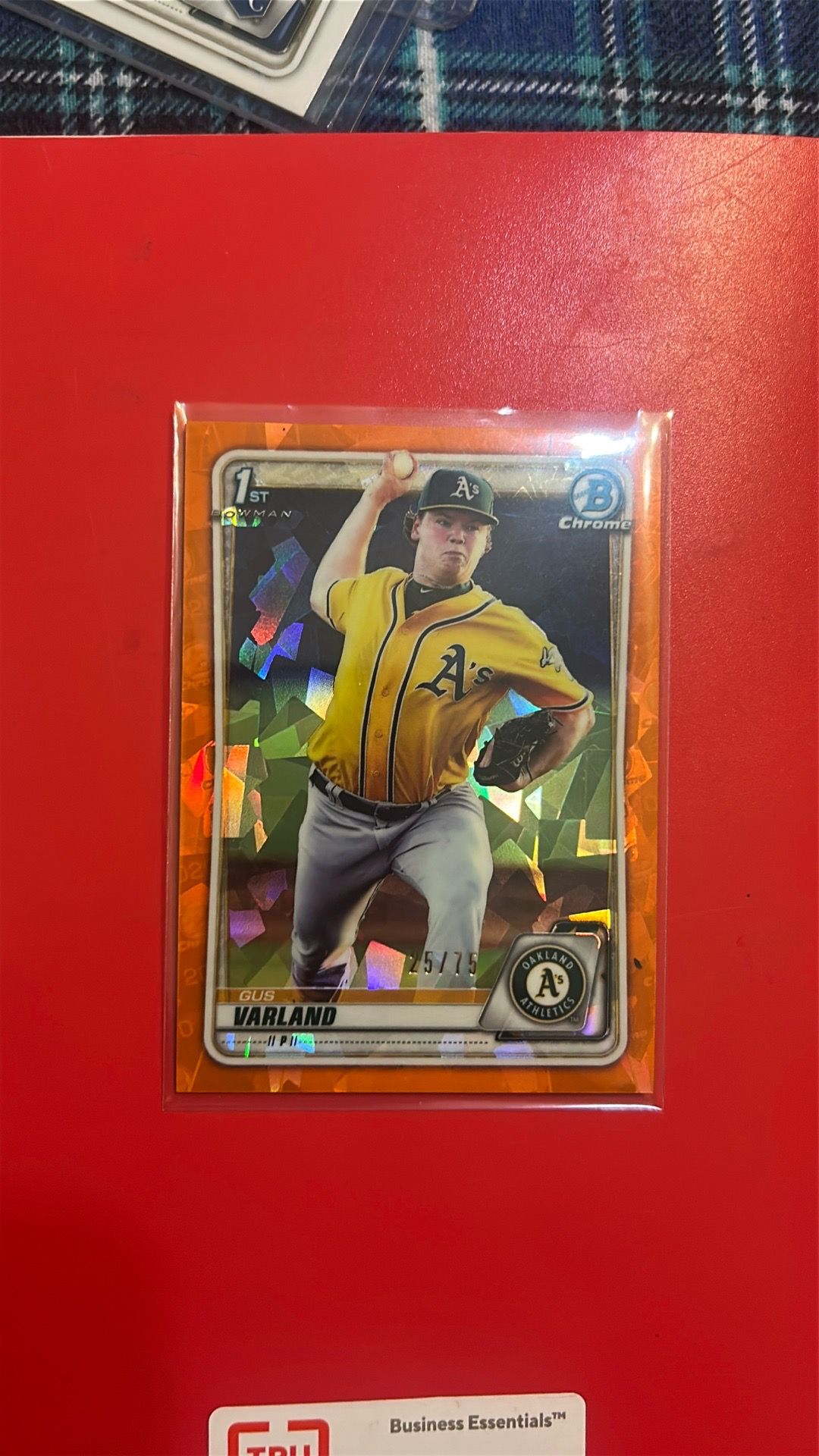 2020 BOWMAN CHROME ORANGE SAPPHIRE BCP38 GUS VARLAND RC 25/75 A'S ATHLETICS