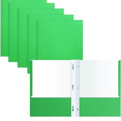 50 Pack Neon Green 2 Pocket Folders with Prongs Letter Size Matte Finish School