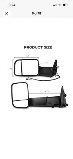 Power Heated Towing Mirrors Side View Black For 2009-19 Dodge Ram 1(contact info removed) 3500