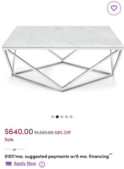 Faux marble Coffee Table + End Table  With Chrome base