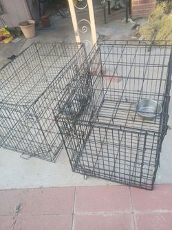 Animal kennals with metal bowls