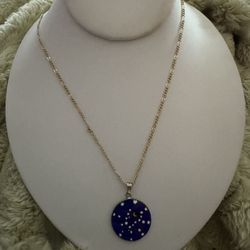 Vintage Italian Blue Murano Glass Stars and Moon Pendant Necklace in 18kt Gold Over Sterling 