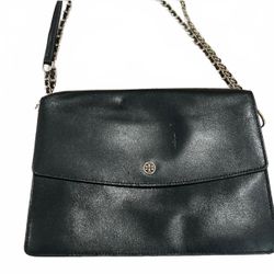 Tory Burch Black Leather Crossbody Bag with Chain Strap